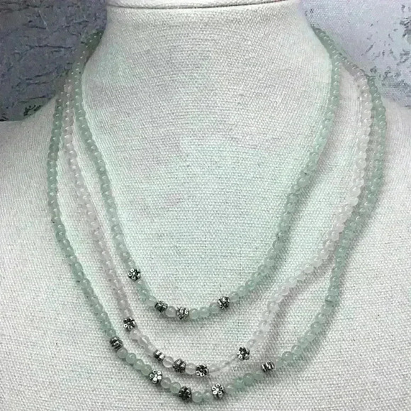 Vintage Stone Bead Necklace Pink and Green - Picture 1 of 2